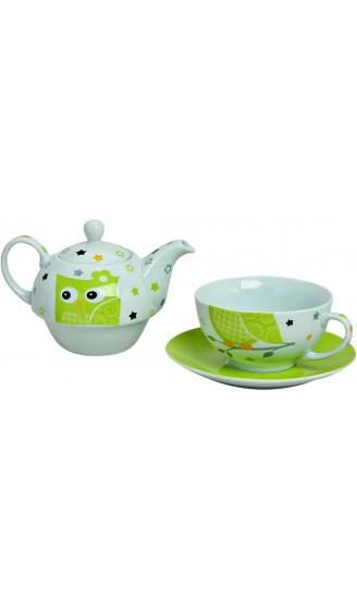 Tea for One Set mit grüner Eule Kanne & Tasse & Untertasse - B07XH62RFFE