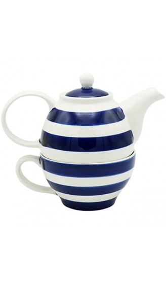 Tee-Set für 1 Person gestreift Blau Weiß - B099F9L2WP3