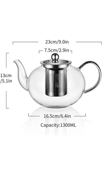 Amisglass Teekanne Glas mit Sieb 1300ML Große Glaskanne für Tee Glas Teebereiter mit Abnehmbare 18 8 Edelstahl-Sieb Hitzebeständig & Hochwertig Ideal zur Zubereitung von losem Tee - B0967Z8QQVJ