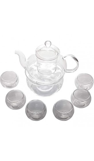 Beddingleer Teekanne aus Glas 600 mL Teebereiter + 6 Tea Tassen + Wärmer mit Glasfilter und Glasdeckel aus hochwertigem Borsilikatglas - B01MFD4MSO7