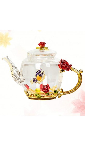 Cabilock Elegante Glas Teekanne Bunte Blumenmuster Teekanne mit Deckel Blumen Vintage Teekanne für Blühende Und Loseblatt Tee Rote Rose Stil - B08F2M8M3CP