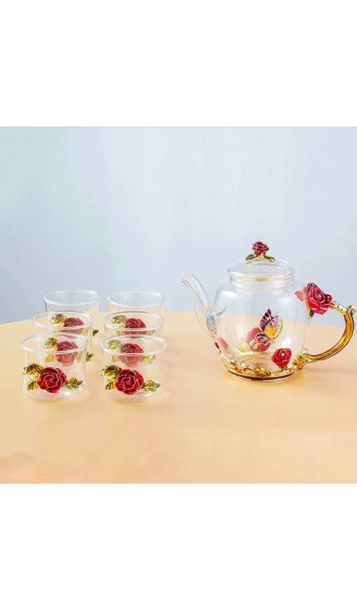 Cabilock Elegante Glas Teekanne Bunte Blumenmuster Teekanne mit Deckel Blumen Vintage Teekanne für Blühende Und Loseblatt Tee Rote Rose Stil - B08F2M8M3CP