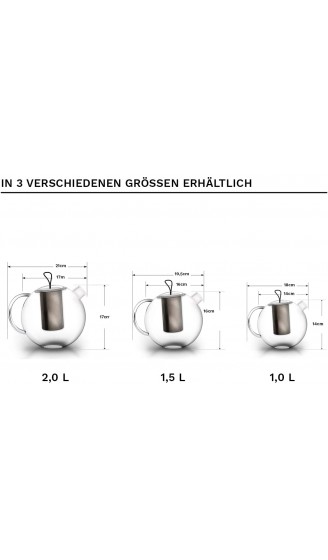 Creano Teekanne 1,5l Jumbo 3-teilige Glasteekanne im Teekannenset mit integriertem Edelstahl-Sieb & Glas-Deckel multifunktionale Design-Glas-Teekanne - B00P3ZJVZW3