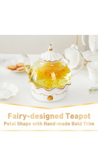 DUJUST Teekannen mit Stövchen Set Luxuriöses Britisches Design mit Reliefdekor und Goldverzierungen Handgefertigte Klare Teekanne Glas Teekanne mit Siebeinsatz herdfestes Teeparty-Geschenk 1.2L - B09FXPZ84BI