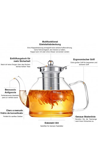 Teekanne Glas 1200ML Teekanne mit Siebeinsatz Borosilikatglas Teeservice Glasteekanne Teekanne Glas mit Siebeinsatz Teekanne mit Sieb Tee-Ei für lose Blätter Teekanne Spülmaschinenfest - B08VWPFC4SF