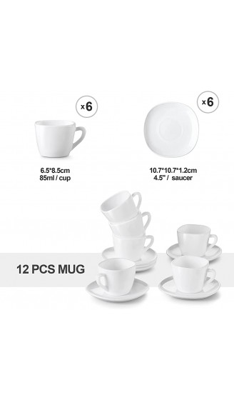 MALACASA Serie Esmer 12 teiligen Set Opalglas Espresso- Mokka Tassen & Untertassen Set porzellanartiges kleine Kaffeeservice 95ml Tassen mit 4,5 Zoll Untertassen je 6 Stück für 6 Personen Weiß - B0932BH2KSQ