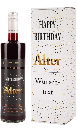 BREE Weinflasche 1 x 0.75 l Geburtstagswein personalisiert mit Namen und Alter merlot Flasche + Verpackung - B09TS3X8SNA