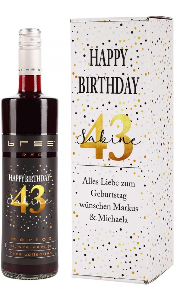 BREE Weinflasche 1 x 0.75 l Geburtstagswein personalisiert mit Namen und Alter merlot Flasche + Verpackung - B09TS3X8SNA