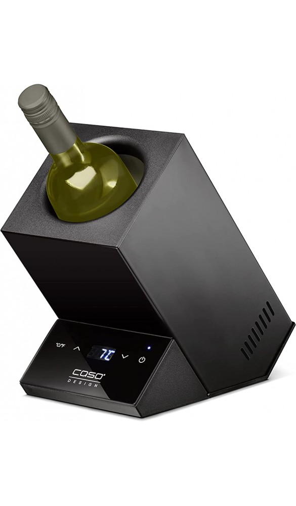 CASO WineCase One Black Design Weinkühler für eine Flasche Temperaturbereich von 5-18°C für Flaschen bis 9 cm Ø Sensor-Touch Bedienung Schwarzes Edelstahlgehäuse - B09CN6NNRB1