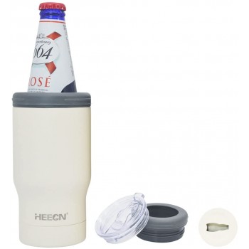 HEECN Vakuum-Bierflaschenkühler aus Edelstahl Bierdosenkühler Thermosbecher mit Deckel und Flaschenöffner Weiß - B09QZJ24Y34