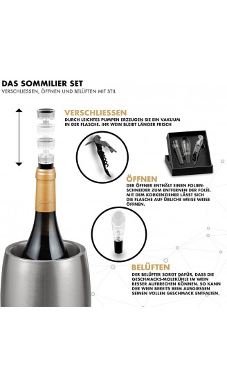 SWISSHOME® Weinkühler Sektkühler mit Sommelier-Set Belüfter Vakuumverschluss & Flaschenöffner aus Edelstahl in Premium Geschenkverpackung | Champagner-Flaschen bis 1.5L & Ø 10cm - B088NVF2ZJJ