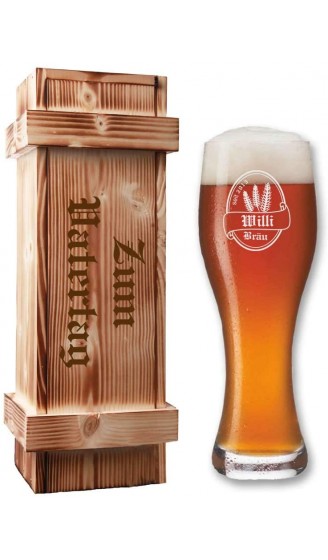 G GRAVURXXL Leonardo Weizenbierglas in Holzkiste mit Gratis-Gravur von Bierlogo + Name + Jahr | Bier-Geschenke Geburtstagsgeschenk B1 - B081S2RP5KO