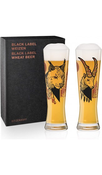 Ritzenhoff Black Label Weizenbierglas-Set von Daniel Fatemi Lynx & Chamois aus Kristallglas 669 ml mit 3 Klebetattoos - B084RBQY5HC
