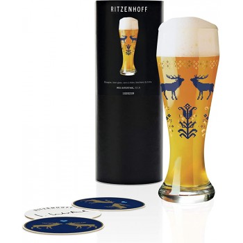 RITZENHOFF Weizen Weizenbierglas von Iris Interthal aus Kristallglas mit fünf Bierdeckeln - B07WRLL4ZPA