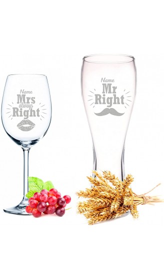 Weizenglas + Weinglas Mr Right & Mrs Always Right mit Namen Personalisierte Geschenke ideal als Hochzeitsgeschenk alternativ zum Geburtstagsgeschenk für Männer Frauen - B07JJDP6LMY