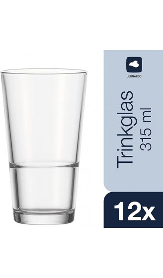 Leonardo Event Trink-Gläser 12er Set spülmaschinenfeste Longdrink-Gläser Trink-Becher aus Glas im klassischen Stil Getränke-Set 12 Stück 315 ml 061700 - B000P4OM9QZ