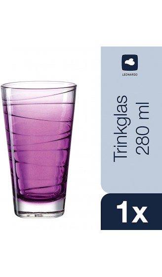 Leonardo Vario Struttura Trink-Glas 1 Stück spülmaschinenfestes Longdrink-Glas bunter Trink-Becher aus Glas Saft-Glas lila 280 ml 026837 - B097MWN8Z7E