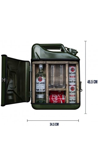 mikamax – Jerrycan Mix Drink Bar 20L – Whiskey Bar – Mobile Bar – Benzinkanister bar – Grün – 20 Liter – Holz und Metall – 46.5 x 34.5 x 14 cm - B07C811B9N7