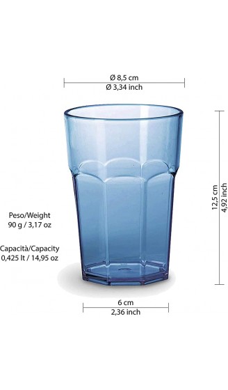 Omada Design Satz von Wassergläser aus Kunststoff Fassungsvermögen von 42,5Cl. Sie sind ideal für Getränke oder Long Drinks Spülmaschinenfest Made in Italy Stapelbar Linea Unglassy Türkise Farbe - B07PY84CYN2
