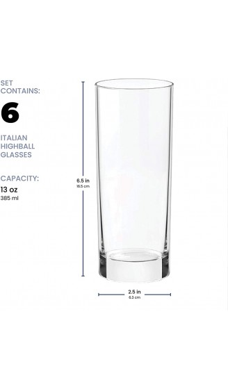 Paksh Neuheit Italian Flugball Gläser [6er Set] Klar Heavy Base Tall Bar Glas Trinkgläser für Wasser Saft Bier Wein Whiskey und Cocktails | 384 Milliliter - B01LYZLO96T