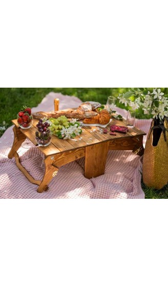 Lioncool Folding Picnic Basket Table Portable Wine Table Stylish Mini PortablePicnic Table for Outdoors Brown - B09JC2SPFCT