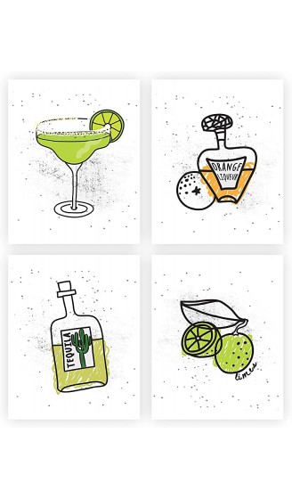 Margarita Gläser & Flaschen Bar & Tiki Bar Art Summer Drinks Wandkunst Happy Hour Decor 4 Set 8x10 ungerahmt - B095VTD2RYG