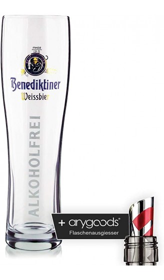 Benediktiner Glas Gläser 0,3l akoholfrei Weissbier Bierglas Gastro Bar Deko NEU + anygoods Flaschenausgiesser - B01N5LU90UP