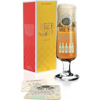 RITZENHOFF Beer Bierglas von Frank Keller aus Kristallglas 300 ml mit fünf Bierdeckeln - B07NZ157G49