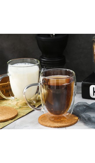 2er Doppelwandiges Teeglas Kaffeetassen mit Henkel und Untersetzer Set aus Gläser doppelwandigen Thermogläser hitzebeständiges Trinkgläser aus Glas für Tee oder Kaffee Hoher Borosilikat Becher 350ml - B08YYHB987N