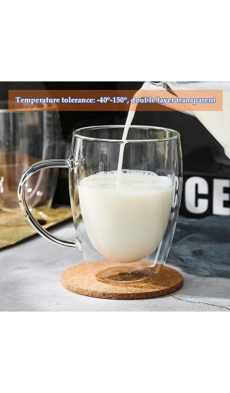 2er Doppelwandiges Teeglas Kaffeetassen mit Henkel und Untersetzer Set aus Gläser doppelwandigen Thermogläser hitzebeständiges Trinkgläser aus Glas für Tee oder Kaffee Hoher Borosilikat Becher 350ml - B08YYHB987I