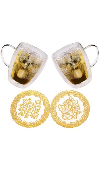 2er Doppelwandiges Teeglas Kaffeetassen mit Henkel und Untersetzer Set aus Gläser doppelwandigen Thermogläser hitzebeständiges Trinkgläser aus Glas für Tee oder Kaffee Hoher Borosilikat Becher 350ml - B08YYHB987I