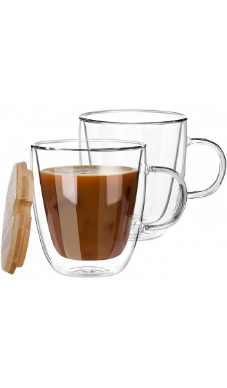 Aiboria Glaskaffeetassen 2er Set 340 ml Doppelwandig Isolierte Glaskaffeetassen mit Deckel bleifreie Glasbecher Teetassen Latte-Tassen Glas-Kaffeetasse Biergläser Latte-Tasse klare Tassen - B08P2JKK9FE