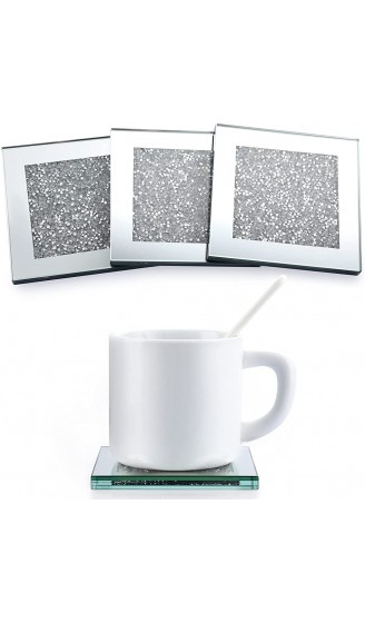 BTSKY Untersetzer für Kaffee- Teetassen Glas verspiegelt mit zerdrückten Diamanten quadratisch 4 Stück - B09DS1B42DB