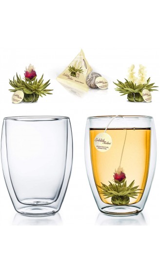 Creano doppelwandiges Thermoglas 250ml „DG-Hoch“ 2er Set + 2 Teeblumen Erblühteelini Weißer Tee im Tassenformat - B07YFYHHQB1