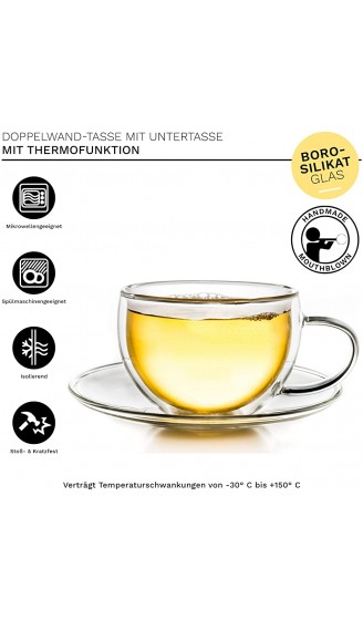 Creano Thermo-Tasse doppelwandige Tee- Latte Macchiato Cappuccino Tasse mit Untersetzer 250ml 2er Set - B07J5J8J7BA