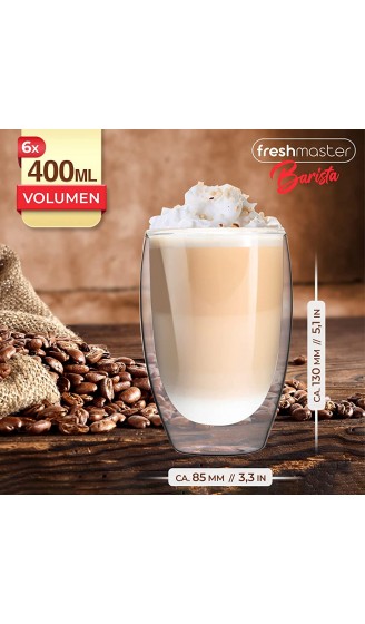 Fresh Master Latte Macchiato Gläser Barista Premium Qualität für besten Genuss 400 ml Thermo Glas Tassen Set doppelwandig I doppelwandige Kaffeegläser 6x400ml - B09N9P71SXS