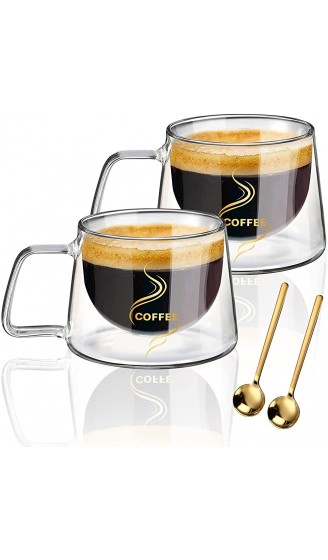 KAMEUN Latte Macchiato Gläser Set of 2*200 ml Doppelwandige Gläser mit Henkel aus Borosilikatglas Kaffeegläser mit 2*Kaffeelöffel Espresso Gläser für Espresso Tee Latte Cola Cappuccino Getränk - B098HXXWYCU