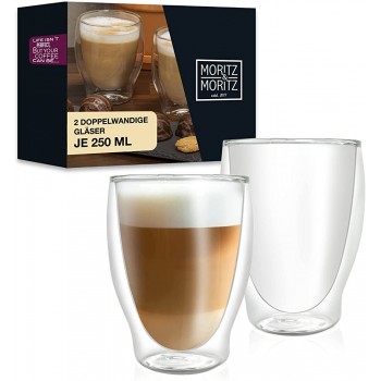 Moritz & Moritz Milano 2 x 250 ml Cappuccino Gläser Doppelwandig 250ml – Doppelwandige Gläser für Kaffee Tee oder Dessert Spülmaschinengeeignet - B07F6CQBN1A