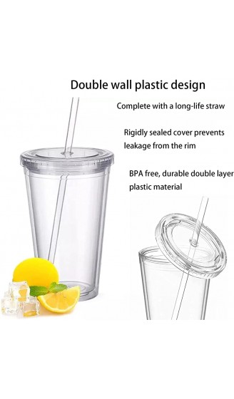 Plastikbecher Mehrweg Doppelwandig Transparenter Trinkbecher mit Strohhalm，Wiederverwendbare Becher Geeignet für Fruchtsaftkaffee 500ML - B098DWM38K4
