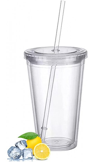 Plastikbecher Mehrweg Doppelwandig Transparenter Trinkbecher mit Strohhalm，Wiederverwendbare Becher Geeignet für Fruchtsaftkaffee 500ML - B098DWM38K4
