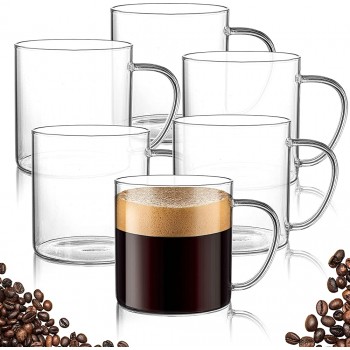 ZOOFOX Set von 6 Glas-Kaffeetassen 400 ml große breite Öffnung Trinkgläser mit bequemem Griff bleifreie Kaffeebecher für Latte Cappuccino Espresso heiße Getränke und Tee Saft Zuhause und Café - B093KMP76PV