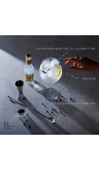 11DRINKS Gin Gläser kit Gläser Set für die Kreation von Einzigartigen Gin Tonic 2 Premium-Ballongläser aus Feinem Kristall 72cl Professioneller Mixlöffel & Messbecher 25 50ml Gin Geschenkset - B09CZFTBKJP