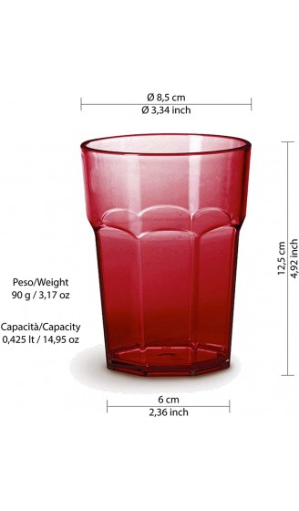 Omada Design Satz von Wassergläser aus Kunststoff Fassungsvermögen von 42,5 Cl. Sie sind ideal für Getränke oder Long Drinks Spülmaschinenfest Made in Italy Stapelbar Linea Unglassy Rot Farbe - B07PX2M4RFO