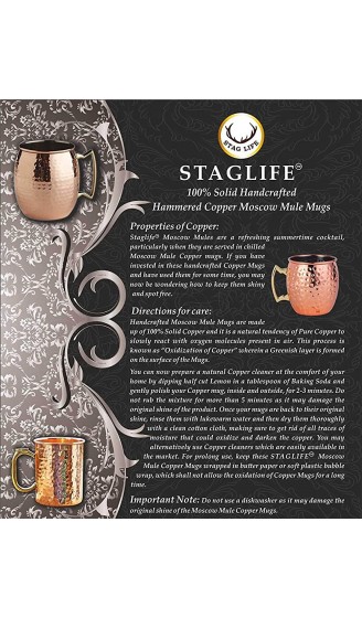 Staglife Moscow Mule Antike gehämmerte Kupferbecher ungefütterte Tasse Becher mit Kupfergriff große Größe 16 Unzen - B089KP7LBDF