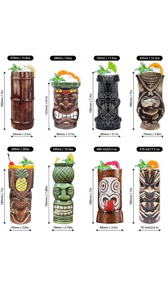 Tiki Becher Cocktail-Set von 7 – Becher Keramik hawaiianische Luau-Party-Tassen Drinkware niedliche exotische Cocktailgläser Tiki-Bar professionelle Hawaii-Party-Barware TKSET0017 7 Stück - B08L4RY4F17