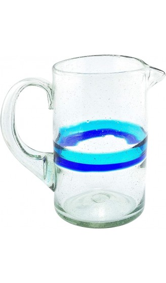 Daisy Gees handgemacht Glas Krug türkis-blaues Band mittig Vollmaterial Karaffe Glaskrug Glasvase Glaskrüge aus Mexiko Zylindrisch Zylinder 1.500ml 1,5 Liter mundgeblasen Handmade Glaskanne - B084JQGDQMJ
