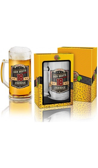 Abc Casa Bierkrug 0,5l mit Aufschrift zum 18. Geburtstag für alle Biertrinker – Aufschrift Der Beste 18 Jährige – originell verwendbares Geschenk für 18-Jährige im Geschenkbox - B07NCYVR3CK