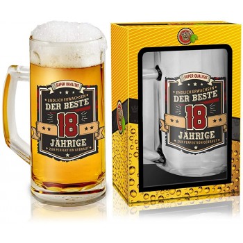 Abc Casa Bierkrug 0,5l mit Aufschrift zum 18. Geburtstag für alle Biertrinker – Aufschrift Der Beste 18 Jährige – originell verwendbares Geschenk für 18-Jährige im Geschenkbox - B07NCYVR3CK