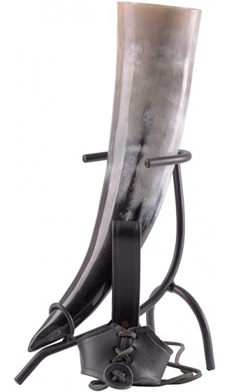 Battle-Merchant Trinkhorn Set 3-teilig mit Trinkhornhalter aus Leder und Trinkhornständer aus handgeschmiedetem Stahl | Mittelalter Wikinger 750ml - B09C2D7TFPI