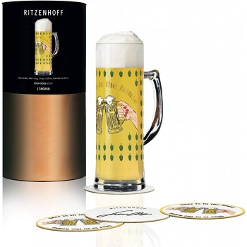 RITZENHOFF Seidel Bierkrug 0,5 l von Sven Dogs aus Kristallglas 500 ml mit fünf Bierdeckeln - B07NZ15M193
